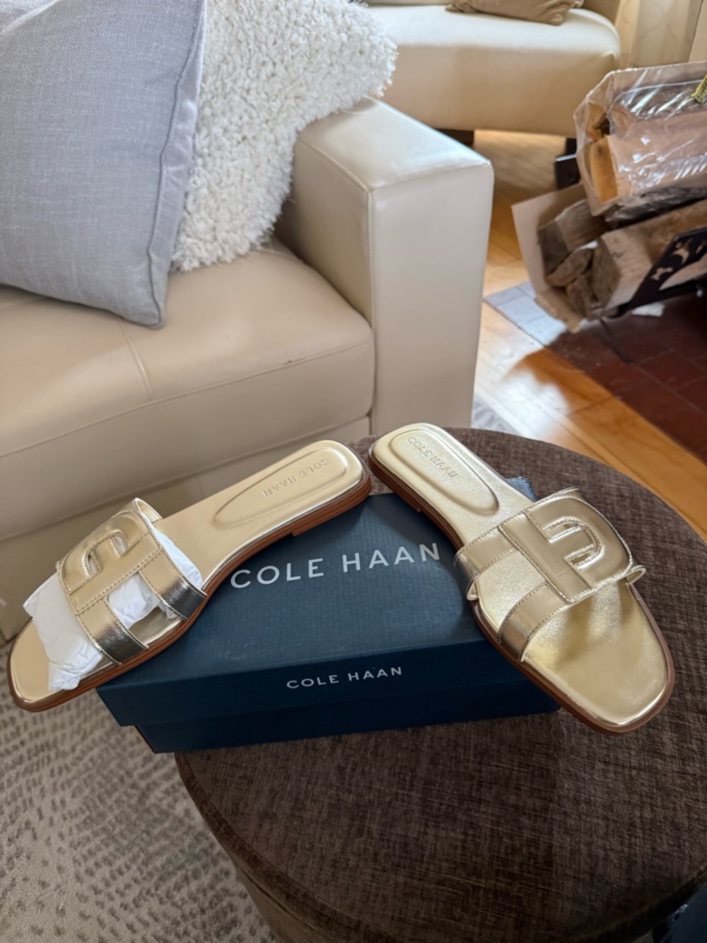 Cole Haan Metallic Gold Buckle Slide Mules
